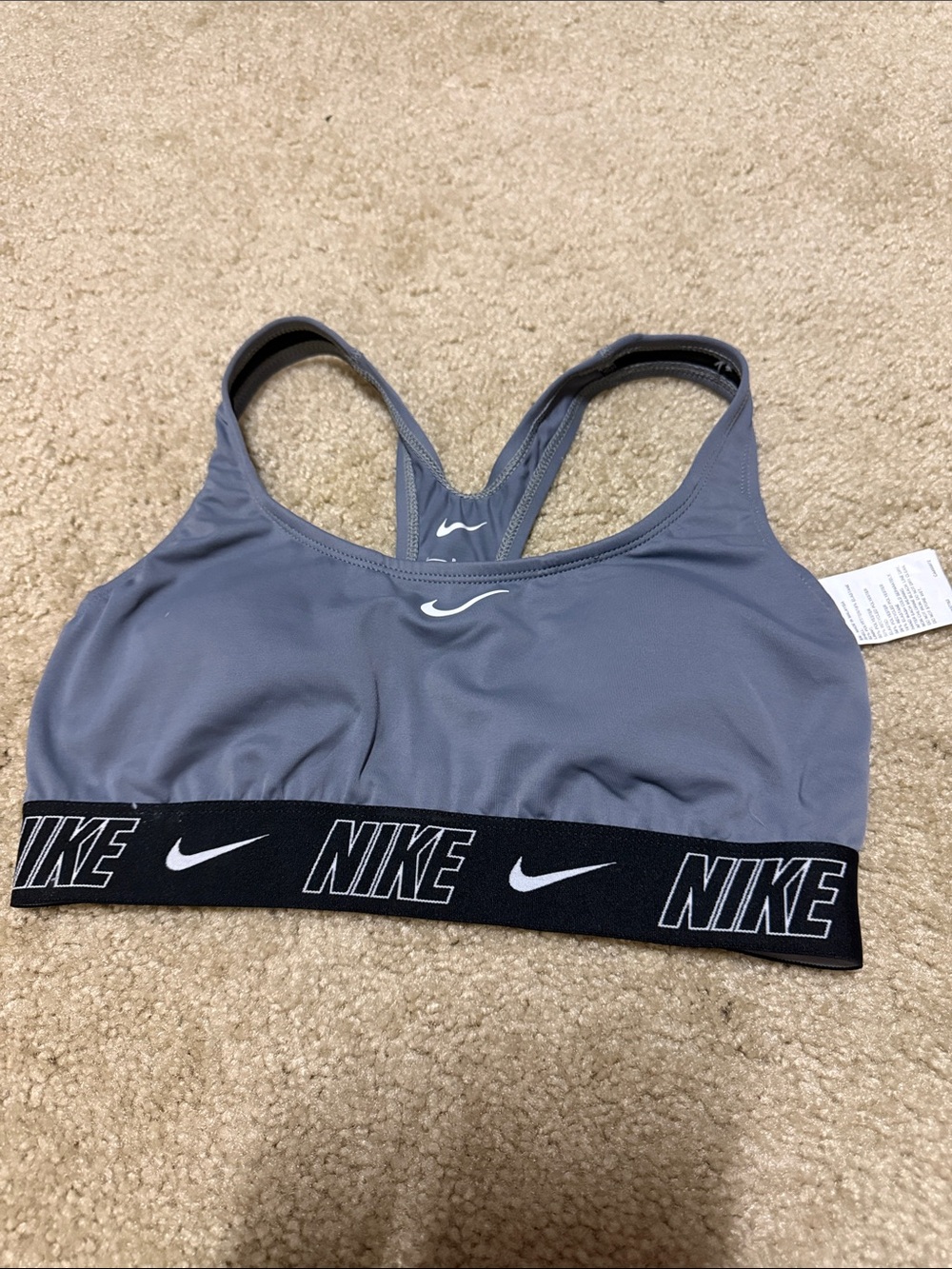 Nike Light Gray Racerback Sports Bra with Branded Band